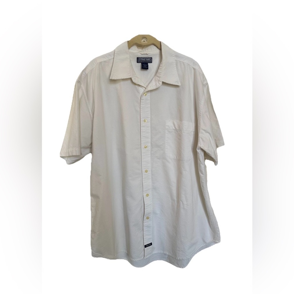 VTG 90s Structure Solid White Short Sleeve Button Down-XL-Cotton Minimalist Y2K